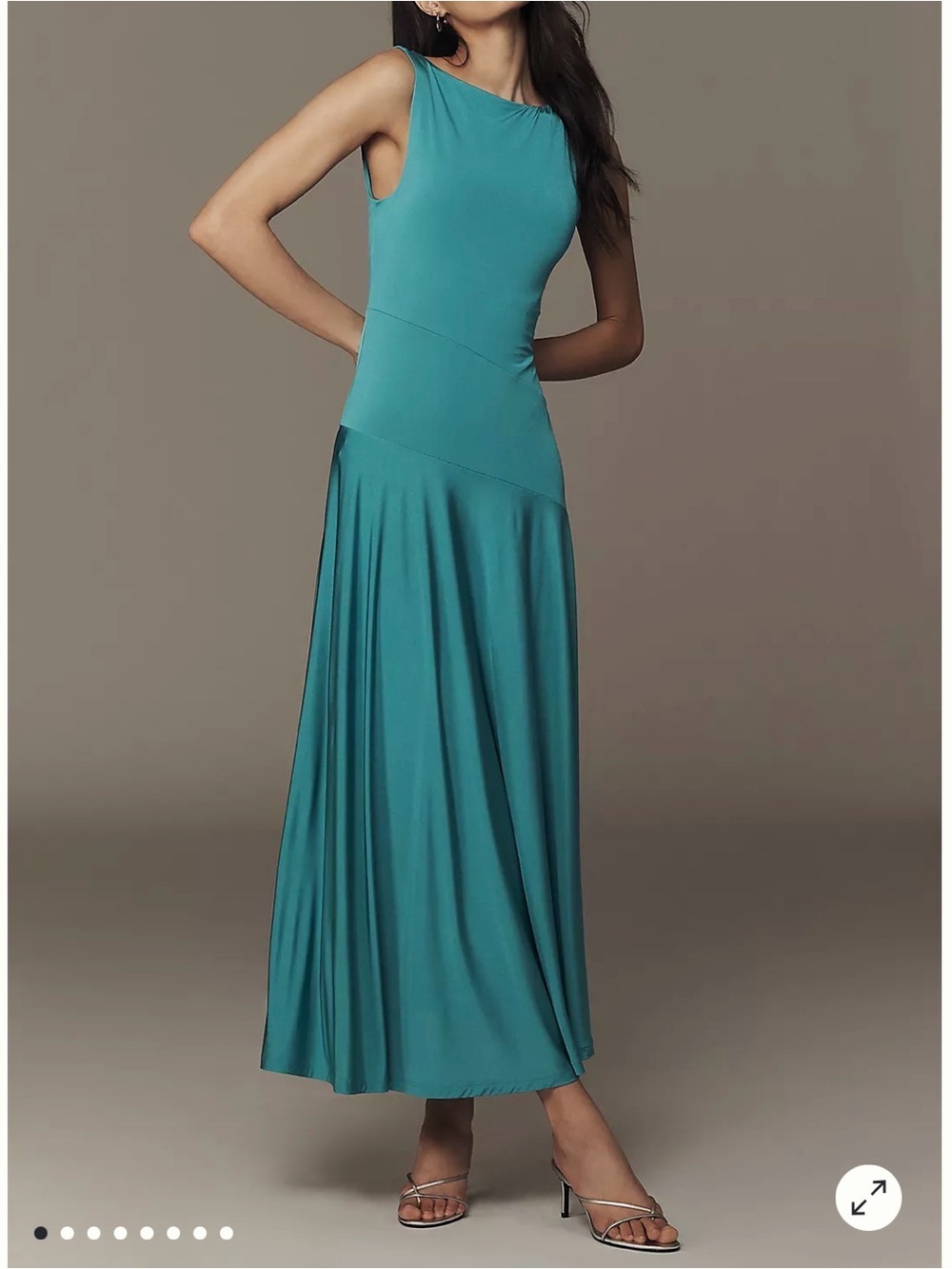 NWT Anthropologie Sleeveless Boatneck Drop Waist Turquoise Maxi Dress
